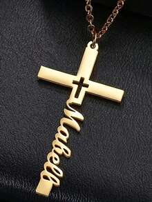 1pc Custom Cross Pendant Necklace With Personalized Name, Cute And Sexy Style, Suitable For Daily Wear And Gift- Perfect For Mother's Day, Birthday Gift,Multi-Functional,Ornamental,Letter,Stylish,Modern,Colorful,Cute,Adorable,Casual,Custom,Personalised,Unique,Customized,Ideal Gifts For Him,Ideal Gifts For Her,Halloween Edit,Back To School Fashion