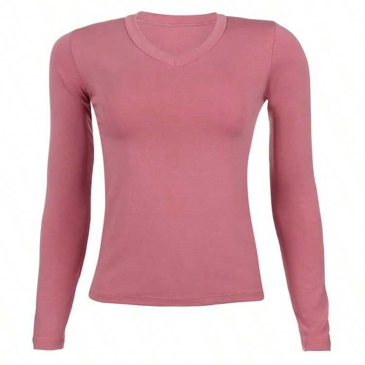 Kit 3 Women's Basic Long Sleeve V-Neck Blouses - Trắng-Hồng-Xanh nước biển - Xem 3