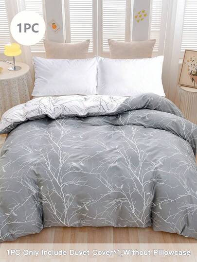 1pc Lightweight Microfiber Duvet Cover, Gray & White Floral Reversible Print Pattern - The Set Is A Zippered Single Duvet Cover With 4 Corner Ties, Suitable For Bedroom/Dorm (Boys/Girls Dorm Bedding)/Travel