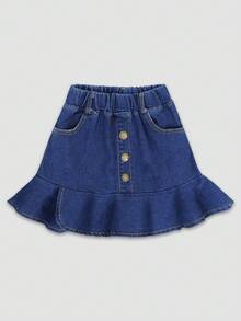 Young Girl Denim Look Ruffle Hem Mini Skirt - Multicolor - View 1