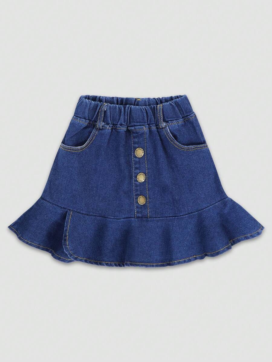 Young Girl Denim Look Ruffle Hem Mini Skirt - Multicolor - View 1