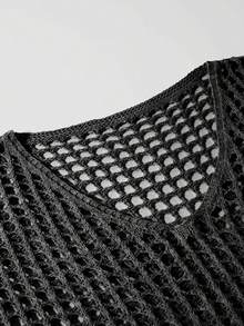 Plus Size Solid Color Hollow Out V-Neck Casual Knit Cover Up Sweater