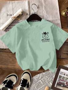 NEON DUSK Men's Cartoon Print Light Green T-Shirt - Green - View 2