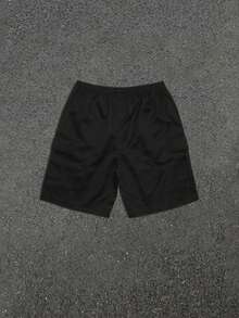 Men's Casual Letter Print Utility Shorts - Black - View 4