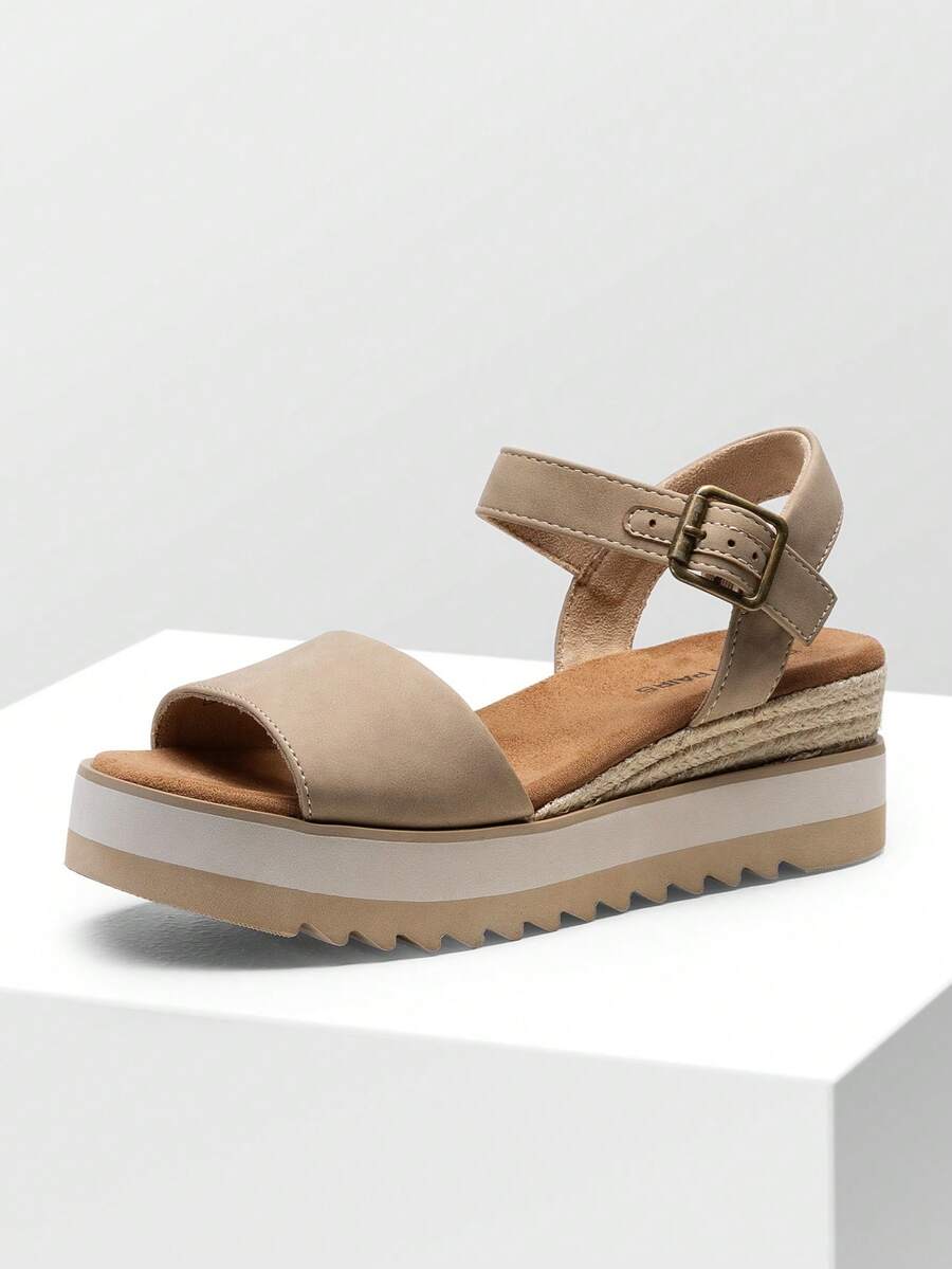 Women's Open Toe Buckle Ankle Strap Espadrille Platform Wedge Sandals