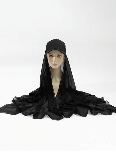 1件装女士春夏秋季雪纺拼接棒球帽一体式头巾围巾帽，防晒护发睡眠帽