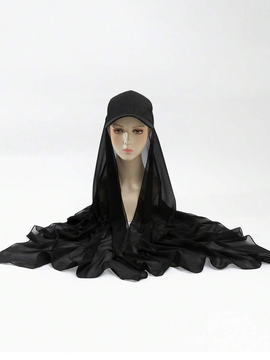 1pc Women's Spring/Summer/Autumn Chiffon Patchwork Baseball Cap Integrated Turban Hijab Scarf Hat, Sun Protection Hair Sleep Cap - Multicolor - View 1