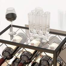 HOMCOM Portabottiglie Vino per 10 Bottiglie Totali con Piano d'Appoggio in Vetro Temperato, Cantinetta Portabottiglie in Acciaio, per Cucina, Dispensa, Cantina e Bar, 41x22x41 cm, Nero - Schwarz - Übersicht 9
