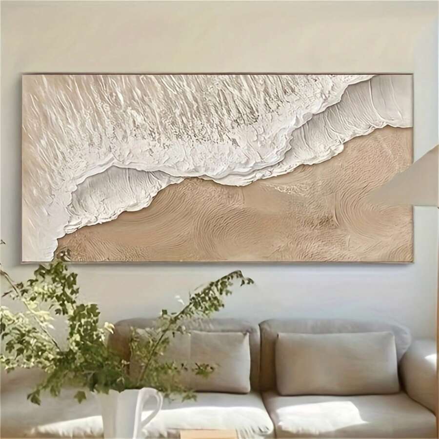 海景布面油画大型原创海滩海浪艺术品现代简约岛屿绘画厚画自然家居墙壁装饰无框架 - 彩色 - 查看 1