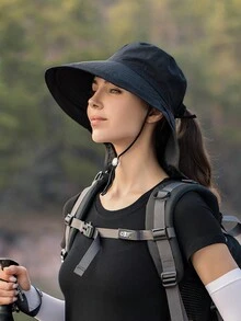 1pc Women's Lightweight Breathable Poncho Style Pony Tail Hole Quick-Drying Outdoor Sun Protection Bucket Hat With Neck Coverage, Fashionable Sun Hat Suitable For Daily Sun Protection Use