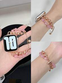 1 pieza Pulsera de reloj con acero inoxidable y perla artificial compatible con IWatch 46/38/40/41/42/44/45/49mm, Series 10/9/Ultra/SE/8/7/6/5/4/3/2/1, Mi Band 9Pro 8Pro, Watch Fit 4/3/2/1, Redmi Watch 5/4