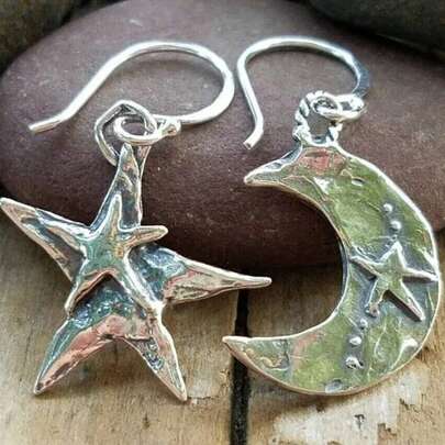 Retro Boho Moon And Star Silvery Earrings For Women Unique Silvery Drop Dangle Earrings Daily Party Jewelry Birthday Anniversary Mother's Day Gift