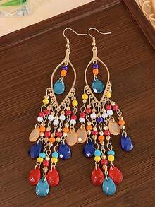 1 Cặp hoa tai tua rua hình giọt nước bằng nhựa Barroque phong cách Bohemian dành cho nữ - kỳ lạ - Xem 7