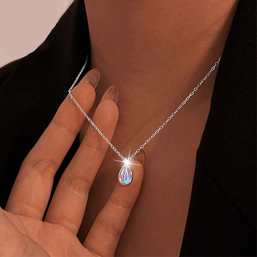 1pc Elegant Moonstone Pendant Necklace 925 Sterling Silver, Suitable For Women, Valentine's Day, Mother's Day, Daily Wear, Vacation, Holidays - Silver - View 1