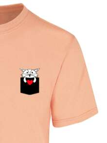 PLAYERA ZORRITO EN BOLSILLO/ HOMBRE /100% ALGODÓN SUAVE DE MODA / DURAZNO/ VARIAS TALLAS Y COLORES - Naranja Coral - Ver 2