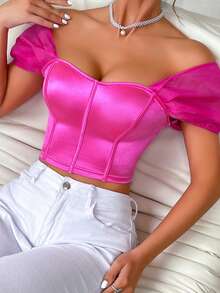 1pc Pink Sexy Backless Spaghetti Strap Camisole Midriff Baring Crop Top Corset