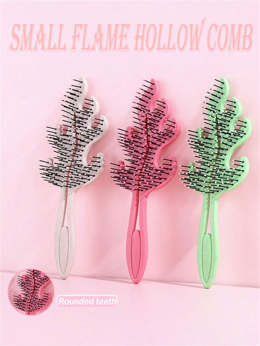 1pc Leaf Hollow Comb For Girls Portable Rib Comb Hairdressing Hair Styling Massage Comb Daily Necessities - Multicolor - View 1