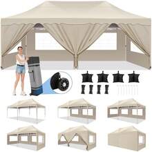 CAROMA Pavilion 3x6 Folding Pavilion 3x6 Waterproof Stable, Party Tent Foldable Anti-UV 50+ Pop Up Garden Pavilion With 6 Sidewalls, 4 Sandbags, Bag With Wheels, For Weddings Parties Market