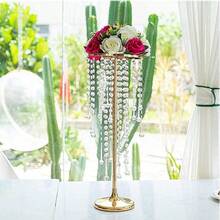 2 Pcs/10 Pcs Vase Tabletop Decor - Metal Flower Stands With Hanging Crystal Lamps For Wedding, Tall Vases For Dining Table, Wedding Party & Home Decor - Gold - View 9