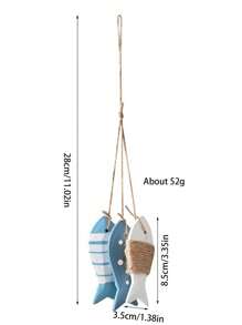 1 String Of 3pcs American Vintage Wooden Fish Ornament Decoration, Suitable For Homestay, Restaurant Wall Decor