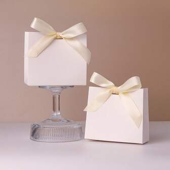 20/50pcs Mini Blank White Gift Box With Colorful Ribbons - Perfect For Birthday Party Gifts, DIY Crafts & Elegant Wedding Displays, Gift Boxes