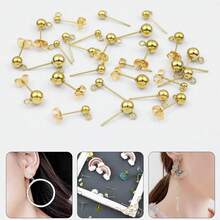 10pcs Stainless Steel Round Ball Earrings Post And Backs, Suitable For DIY Jewelry Making - Gold [BXG63] - View 4
