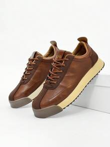 Men's Casual Gum Sole Lace-Up Round Toe Running Shoes, Thick Sole Non-Slip Student Party Outdoor Shoes Spring/Summer