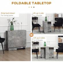 Folding Dining Table, Drop Leaf Table For Small Spaces With 2-Tier Shelves, Small Kitchen Table With Rolling Casters, Cement Grey - Cement Grey - View 2