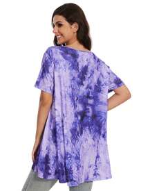 Plus Size Tops For Women Short Sleeve Shirts Casual Round Neck Summer Clothes Tunics For Leggings - Hoa màu tím - Xem 2