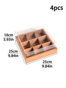 2个/4个装透明盖方形/六边形/井字形甜点盒，适用于迷你纸杯蛋糕、巧克力、生日派对、婚礼、节日甜点、饼干、糖果包装