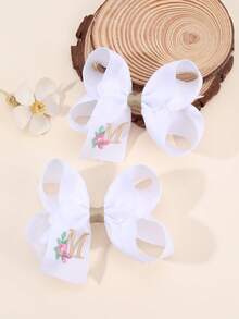 2 piezas Clips para el cabello con bordado floral lindo de 26 letras y lazo, accesorios para el cabello tipo pato para niñas, adecuados para decoración diaria - Multicolor - Ver 24