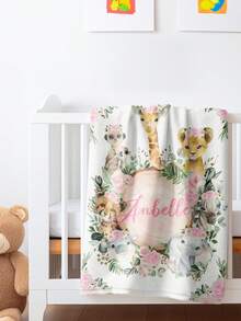 1pc Custom Personalized Color Name Throw Blanket, With Pink Animal Party Blanket For Girl Boy Great Holiday Gift For Daughter,Son,Classmates, Friends,Super Soft Warm Gorgeous Cozy, For All Seasons, Suitable For Indoor, Camping, Air-Conditioned Room, Sofa, Living Room,Bedroom,Home,Halloween, Ideal Gift For Children's Day, Christmas, Birthday - Multicolor - View 3