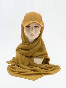 1pc Women's Spring/Summer/Autumn Chiffon Patchwork Baseball Cap Integrated Turban Hijab Scarf Hat, Sun Protection Hair Sleep Cap - Multicolor - View 13