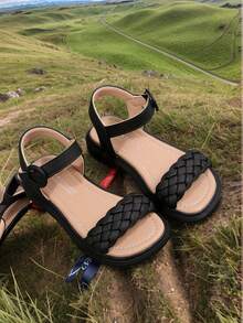 女童凉鞋夏季2025新款儿童编织鞋软底幼儿沙滩鞋中大童鞋 - 黑色 - 查看 3