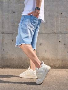 Men's New Casual Loose Ripped Knee 5-Inch Denim Shorts, & Slimming - Mint Blue - View 5