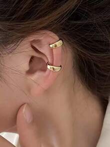 2 件/套女士仿耳洞夹式耳环，圆形软骨夹环，女孩珠宝礼物 - 金色 - 查看 2