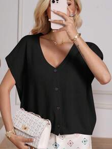 Women's Lightweight Open Front Knit Cardigan - Black - View 5