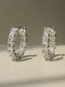 Winglove 1 Pair Exquisite 925 Sterling Silver Cubic Zirconia Earrings, Luxury Jewelry Gift For Women - Square Earrings - View 7