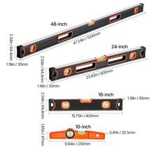 4-Piece Torpedo Level, 48/24/16/10 Inch Box Level Set, Fluorescent Lighted Bubble Bottle Ruler For 45/90/180 Degrees, Aluminum Alloy Magnetic Level Tool, Shockproof (Only 10 Inch Is Magnetic) - 48/24/16/10 Inch Box Level Set - View 10