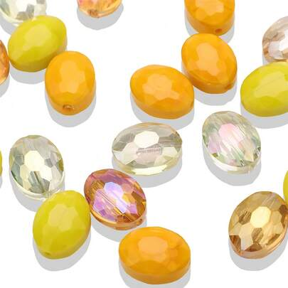 9*12mmオーバル ファセットカットガラスビーズ 20個パック、4色各5個、カラフルなDIYアクセサリー作りのピアス、ネックレス、ブレスレット、スマホケース、キーホルダー、ランヤード用