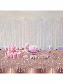 1pc Rose Gold Glittering Party Tablecloth - Suitable For Valentine's Day, Father's Day, Mother's Day, Graduation Ceremonies, Birthday Decorations