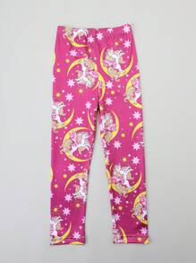 4pcs/Pack Girls Unicorn Print Leggings, Rainbow Pony Pattern Ankle Pants, Comfortable 7/8 Trousers, Suitable For Daily Wear, Spring/Summer