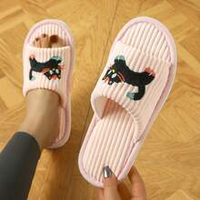 Chinelos Listrados Antiderrapantes Minimalistas, Estilosos e Fofos de Gato com Dedo Aberto para Mulheres, para Uso Interno - Rosa empoeirado - Visão 5