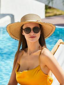 1pc Decorative Sun Hat, Outdoor Travel Party Beach Hat - Khaki - View 5