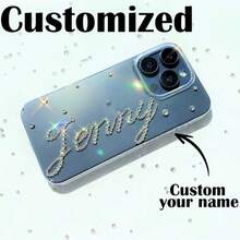 1个定制名字水晶装饰手机壳，手工闪亮礼物，送给朋友和爱人，时尚、多彩、复古、可爱、简约、趣味、定制、个性化、独特、个性化，送给他的理想礼物，送给她的理想礼物，送给男朋友、女朋友、家人、朋友、祖父母、情侣，周年纪念日、生日礼物，定制手机壳，舒适易用，可爱手机壳 - 銀色 - 查看 2