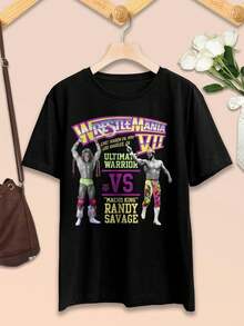 Ultimate Warrior Vs Macho Man WrestleMania Women's T-Shirt Retro Wrestling Tee Classic 80s Design Vintage WWE Shirt - màu đen - Xem 2