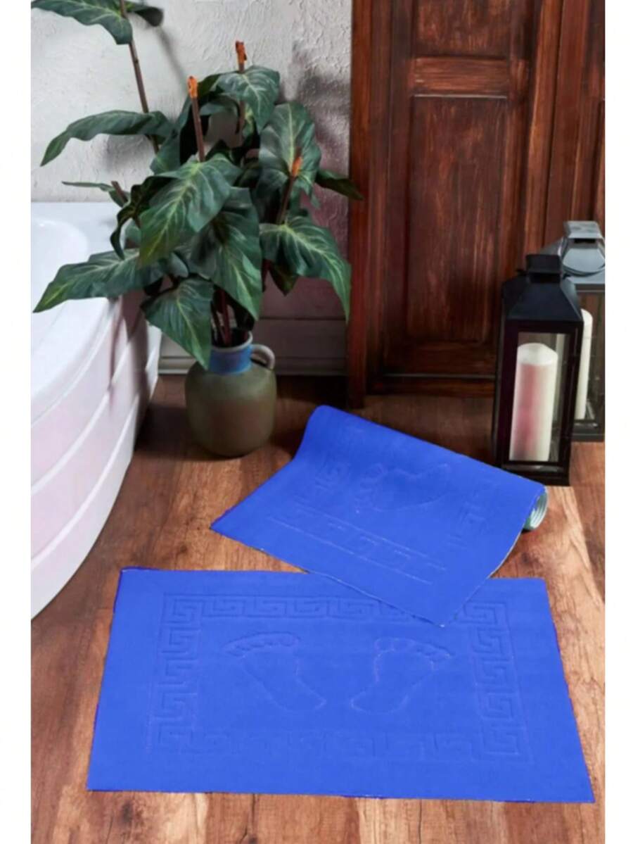 1 Piece Footprint Towel | Single Bathroom Rug | - Blue - View 1