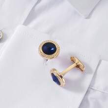 1 Pair Fashionable Minimalist Business Style Stainless Steel Round Cuff Links, Suits Wedding Party Groom And Groomsmen Shirt, Great Gift For Father's Day And Wedding Season