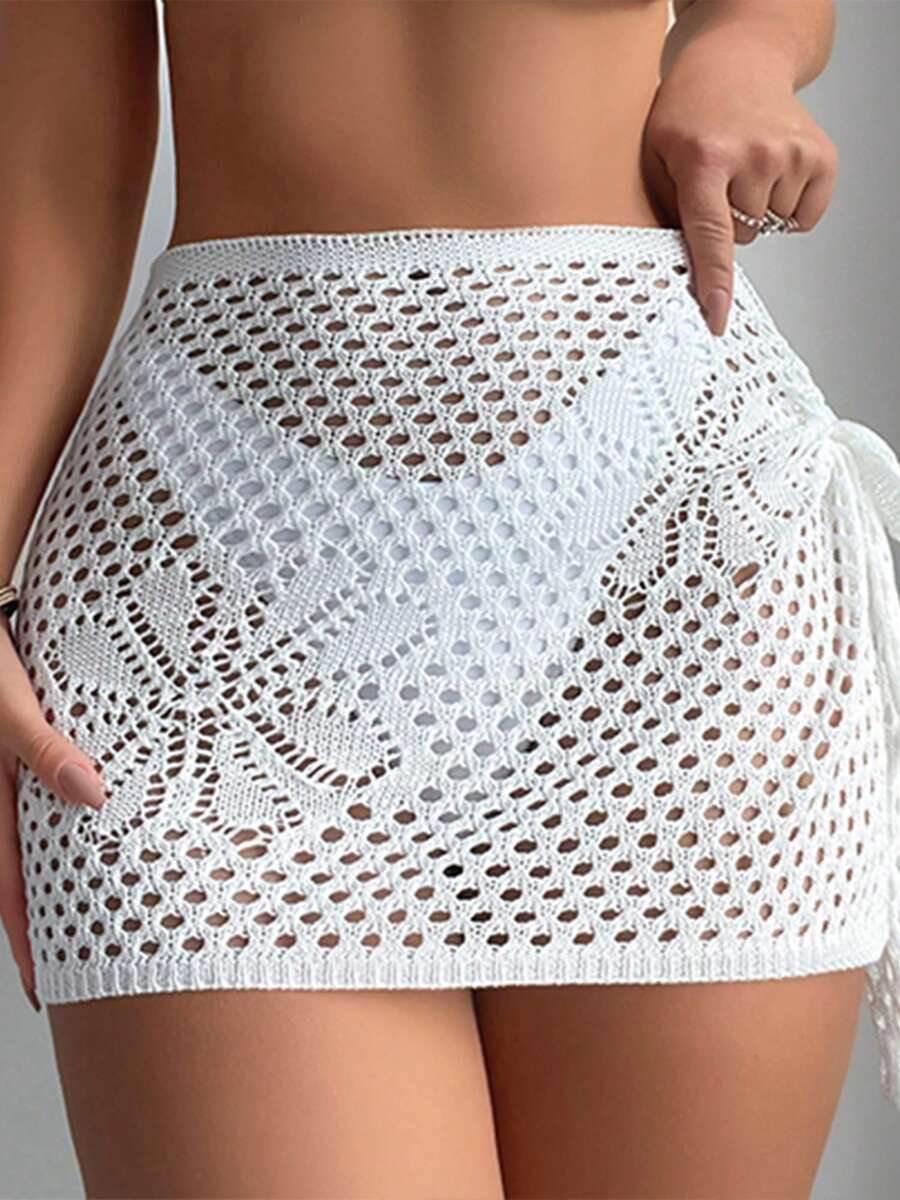 Women Bikini Cover Ups Skirt Summer Crochet Cutout Swimsuit Bottom Cover Up For Beach Swimwear Bathing Suit - White - View 1