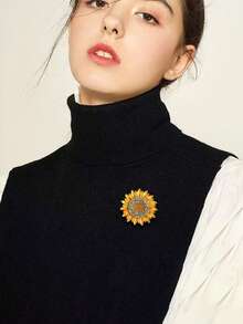 1pc Crystal Sunflower Brooch, Suitable For Daily Wearing - Gold - View 2
